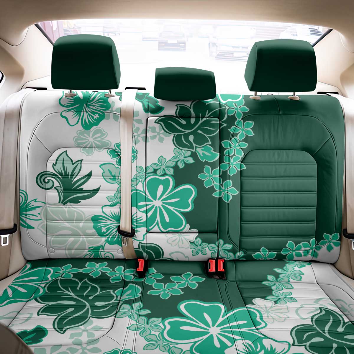 Green Hibiscus Plumeria Floral Back Car Seat Cover LT01 - Polynesian Pride