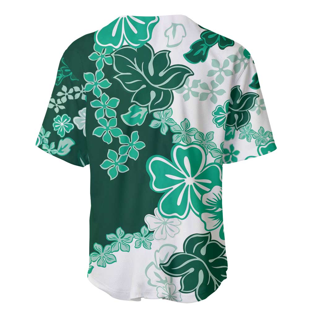 Green Hibiscus Plumeria Floral Baseball Jersey - Polynesian Pride