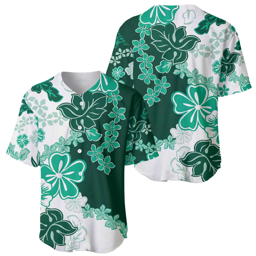 Green Hibiscus Plumeria Floral Baseball Jersey - Polynesian Pride