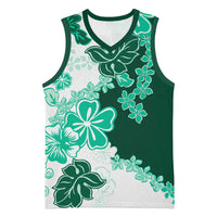 Green Hibiscus Plumeria Floral Basketball Jersey - Polynesian Pride
