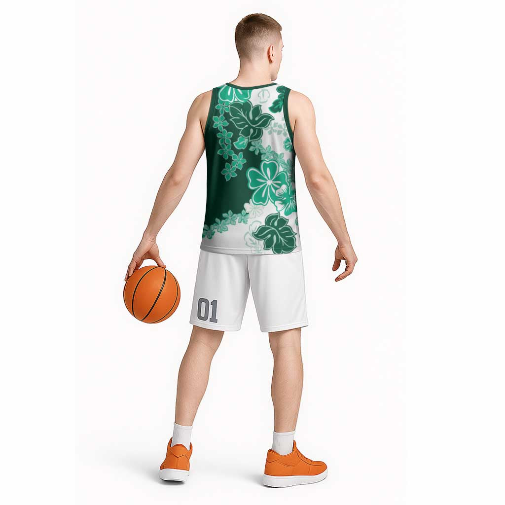 Green Hibiscus Plumeria Floral Basketball Jersey - Polynesian Pride