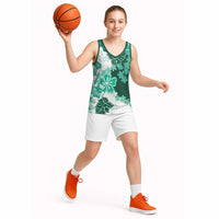 Green Hibiscus Plumeria Floral Basketball Jersey - Polynesian Pride