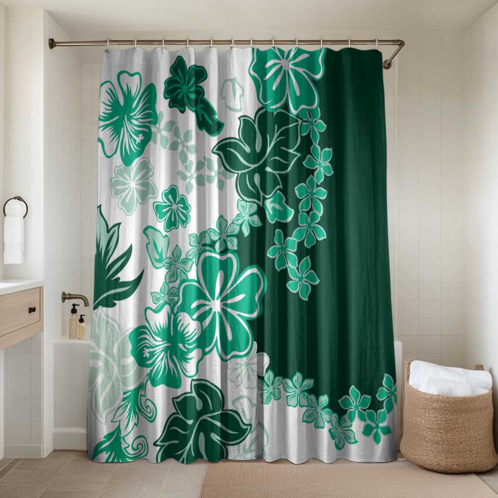 Green Hibiscus Plumeria Floral Bathroom Set - Polynesian Pride