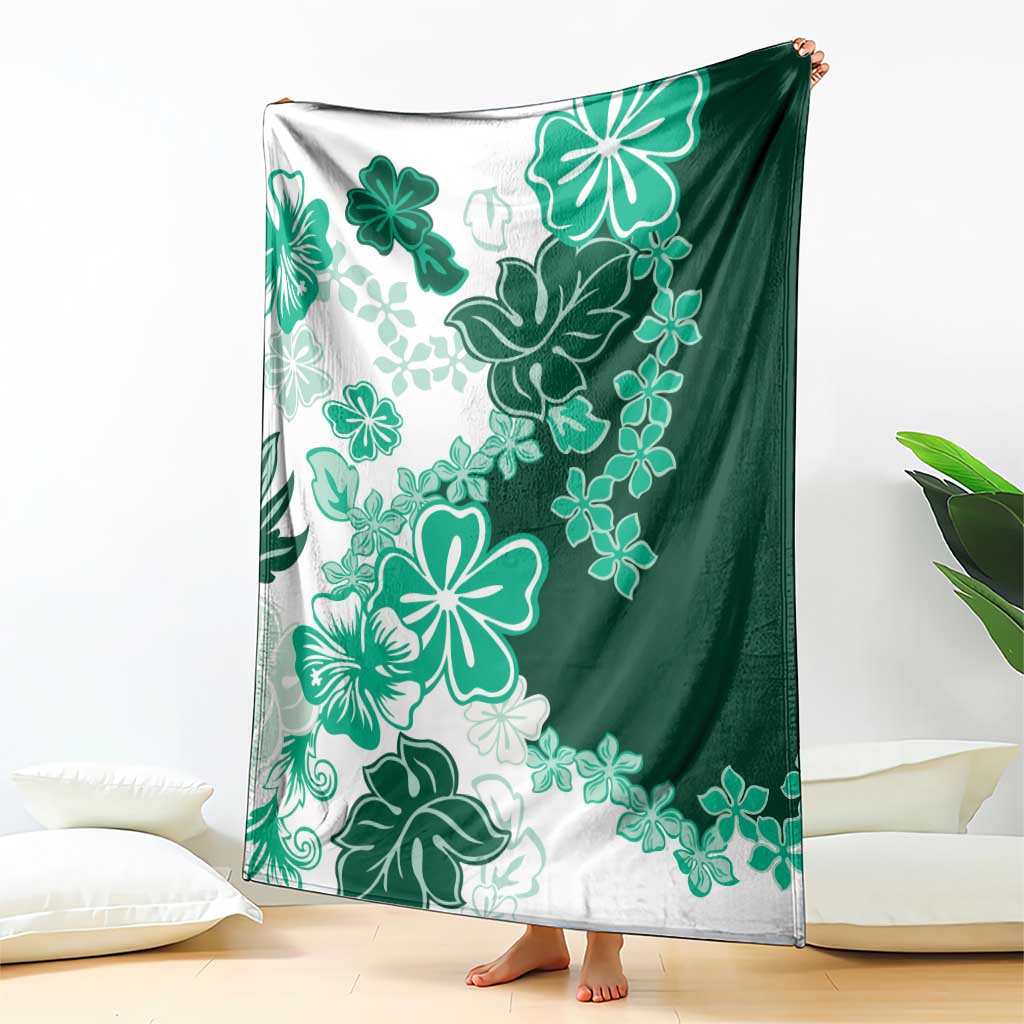 Green Hibiscus Plumeria Floral Blanket - Polynesian Pride