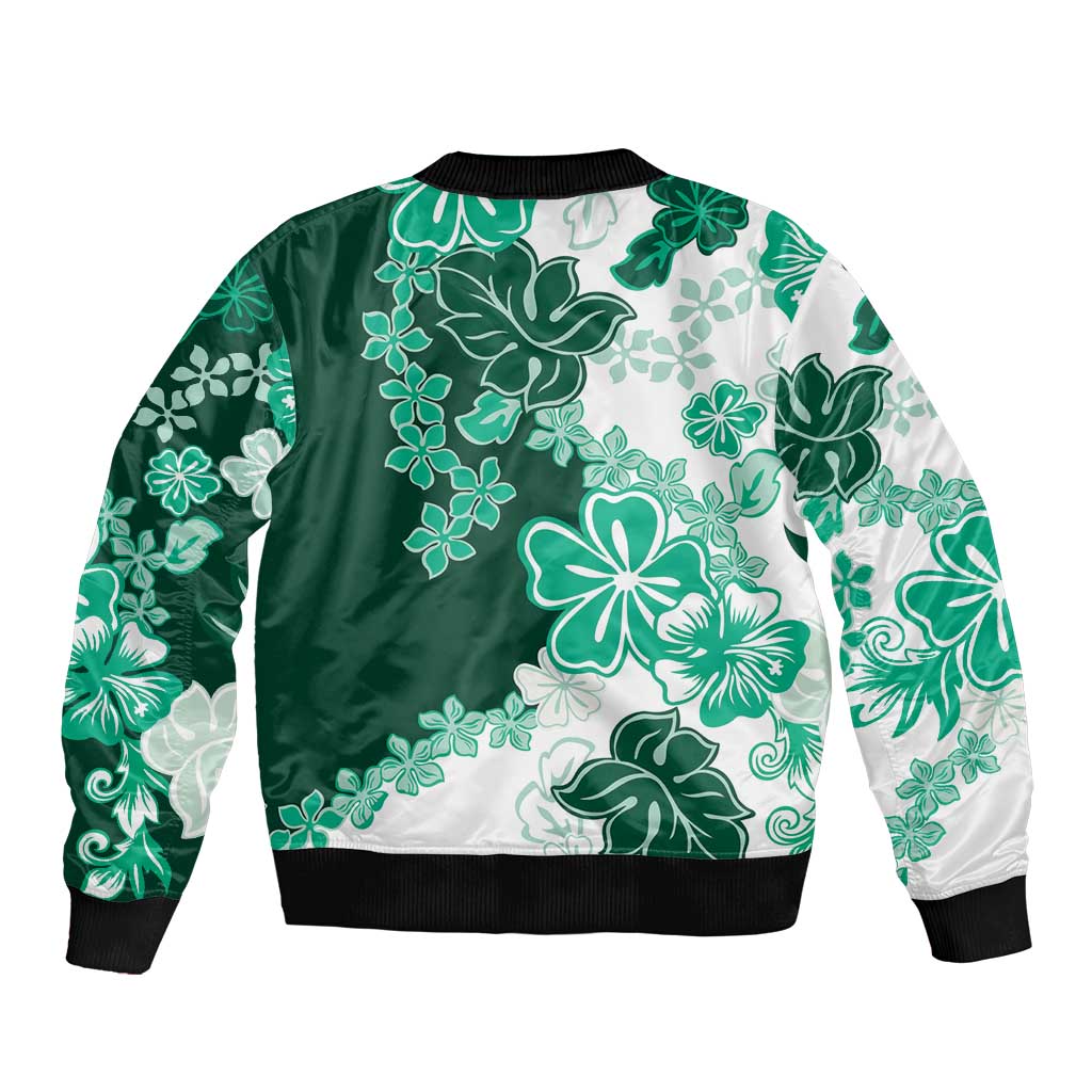 Green Hibiscus Plumeria Floral Bomber Jacket - Polynesian Pride