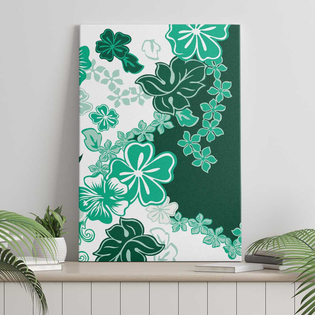 Green Hibiscus Plumeria Floral Canvas Wall Art - Polynesian Pride