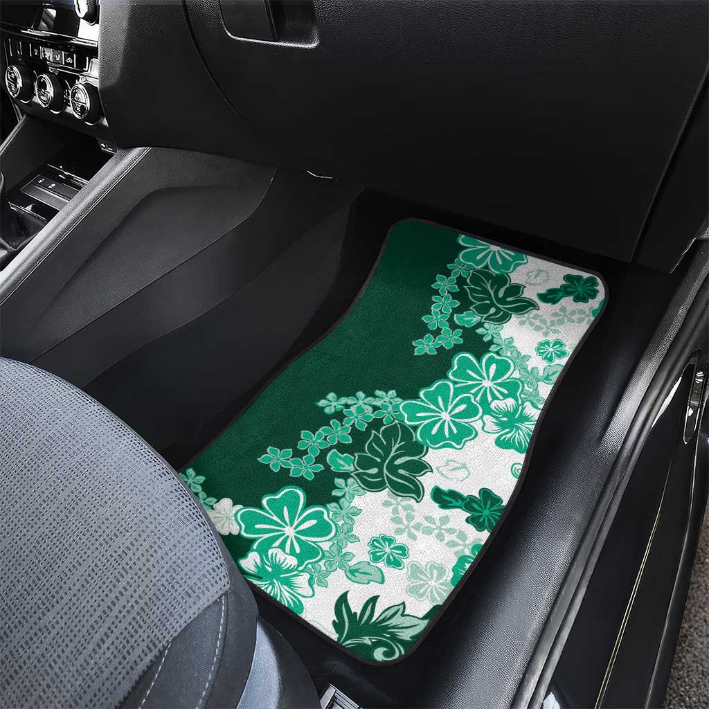 Green Hibiscus Plumeria Floral Car Mats - Polynesian Pride