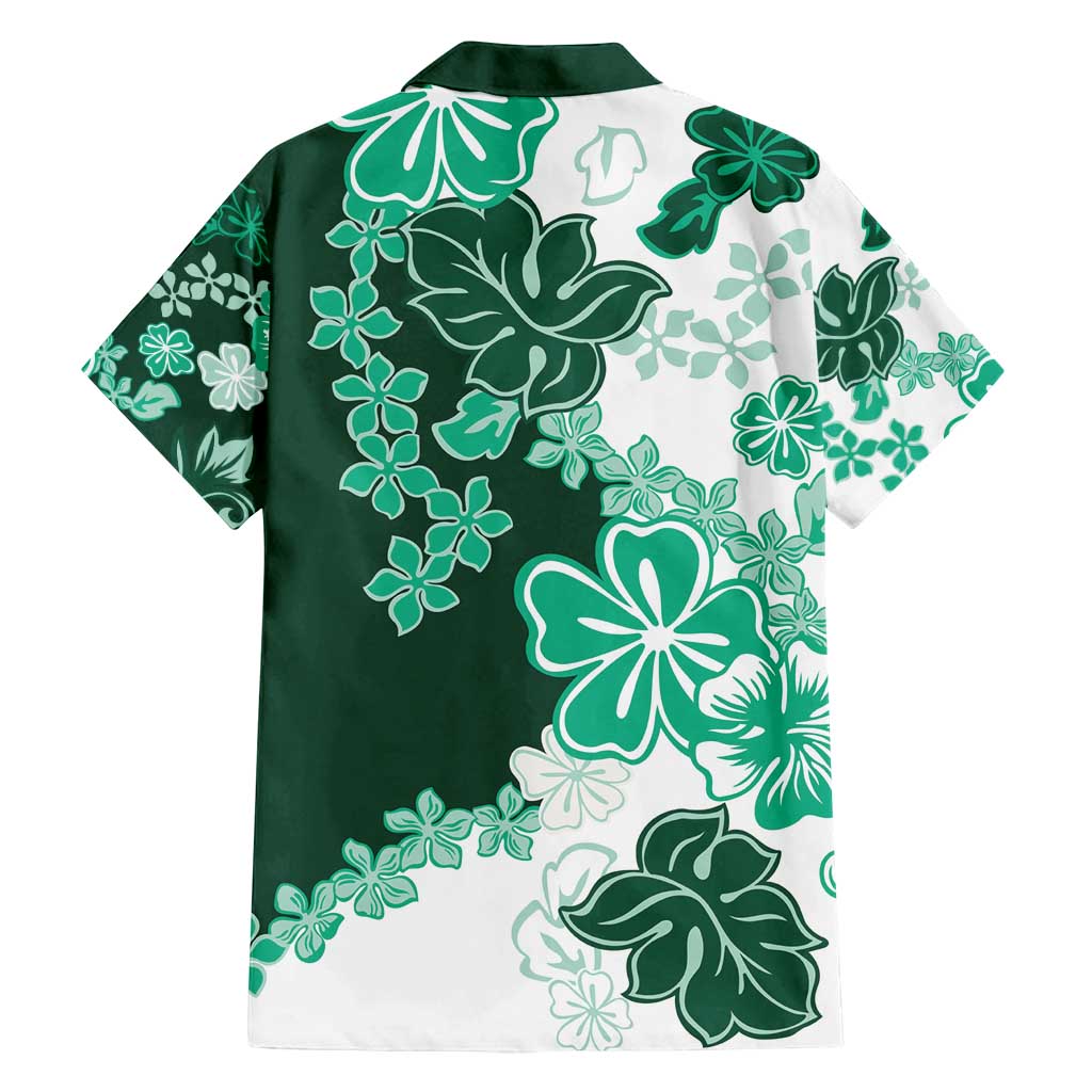 Green Hibiscus Plumeria Floral Family Matching Off Shoulder Maxi Dress and Hawaiian Shirt - Polynesian Pride