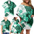Green Hibiscus Plumeria Floral Family Matching Off Shoulder Short Dress and Hawaiian Shirt - Polynesian Pride