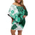 Green Hibiscus Plumeria Floral Family Matching Off Shoulder Short Dress and Hawaiian Shirt - Polynesian Pride