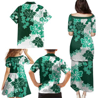 Green Hibiscus Plumeria Floral Family Matching Puletasi and Hawaiian Shirt - Polynesian Pride