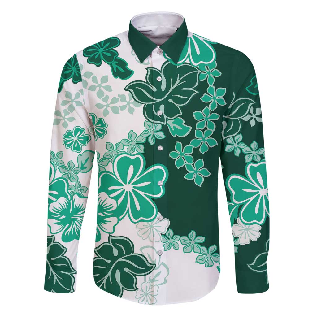 Green Hibiscus Plumeria Floral Family Matching Puletasi and Hawaiian Shirt - Polynesian Pride
