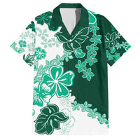 Green Hibiscus Plumeria Floral Family Matching Short Sleeve Bodycon Dress and Hawaiian Shirt LT01 Dad's Shirt - Short Sleeve Green - Polynesian Pride