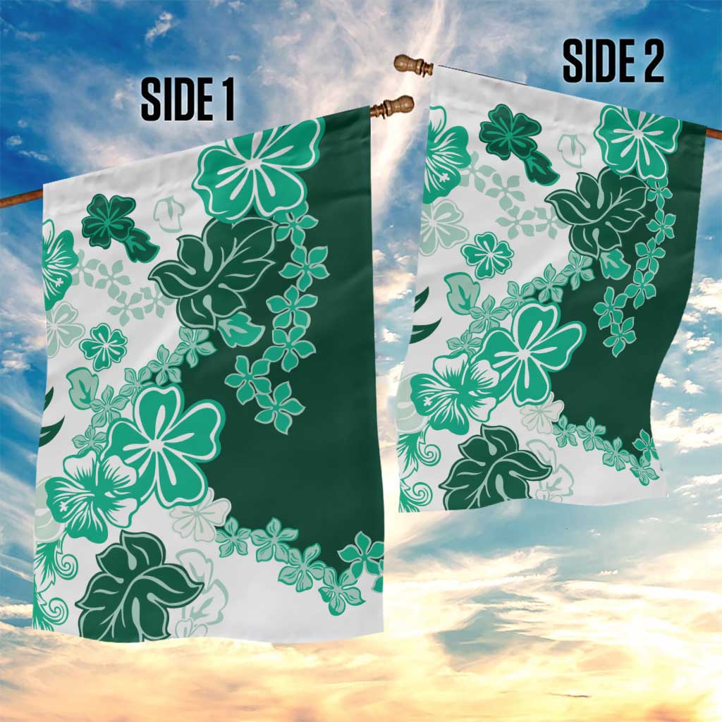Green Hibiscus Plumeria Floral Garden Flag - Polynesian Pride