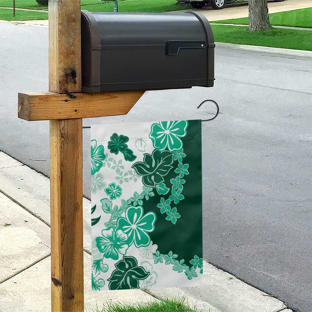 Green Hibiscus Plumeria Floral Garden Flag - Polynesian Pride