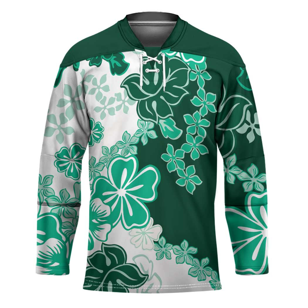 Green Hibiscus Plumeria Floral Hockey Jersey - Polynesian Pride
