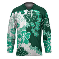 Green Hibiscus Plumeria Floral Hockey Jersey - Polynesian Pride