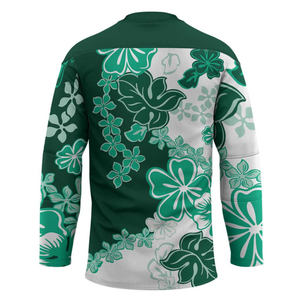 Green Hibiscus Plumeria Floral Hockey Jersey - Polynesian Pride