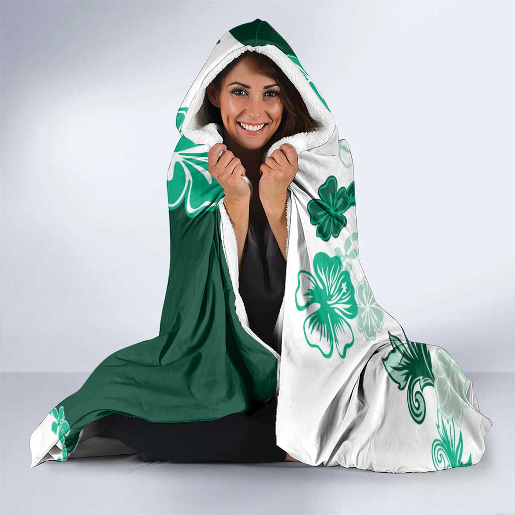 Green Hibiscus Plumeria Floral Hooded Blanket - Polynesian Pride