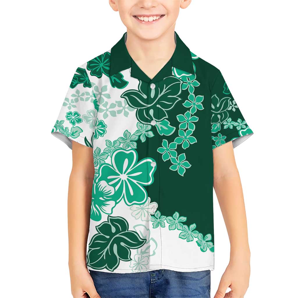 Green Hibiscus Plumeria Floral Kid Hawaiian Shirt LT01 Kid Green - Polynesian Pride