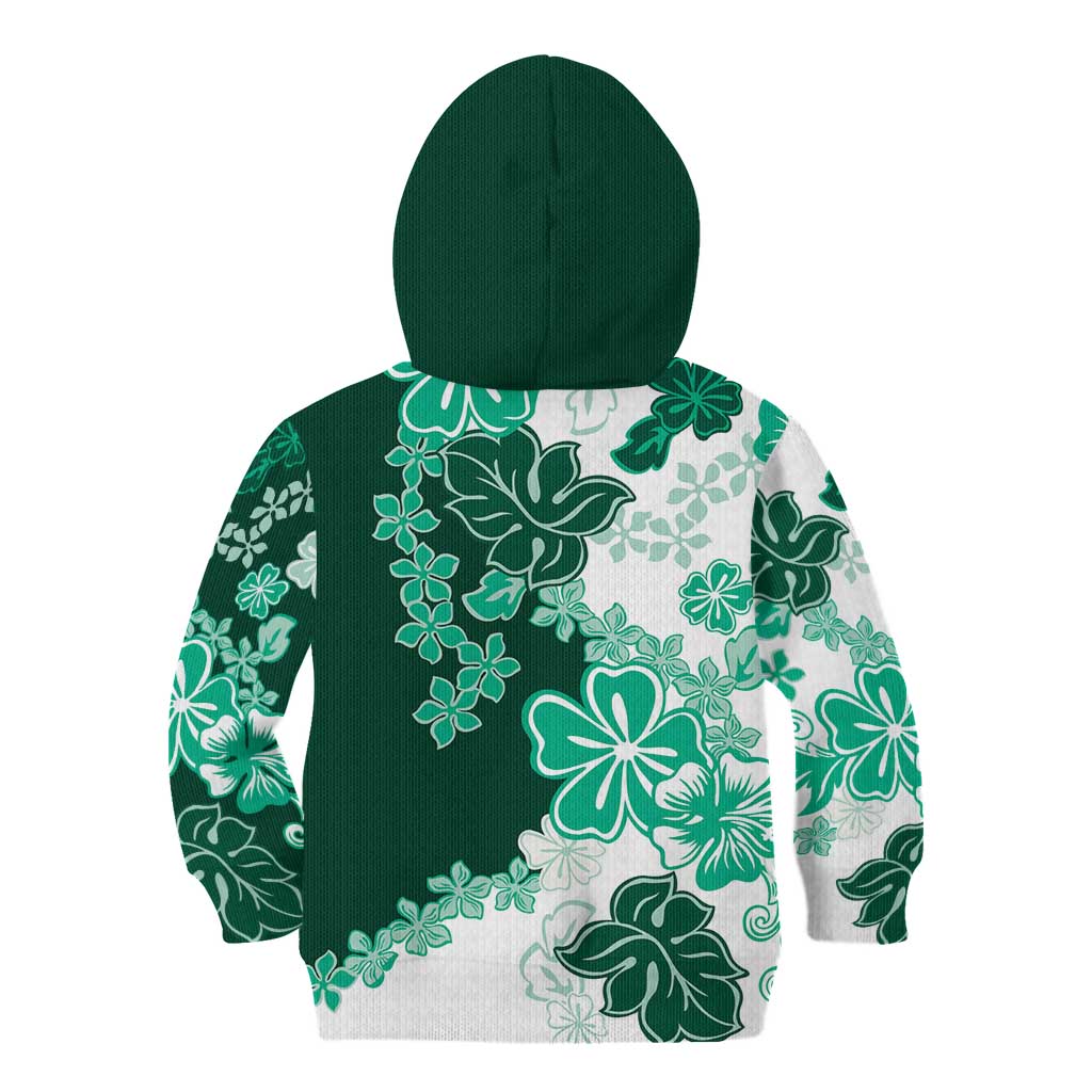Green Hibiscus Plumeria Floral Kid Hoodie - Polynesian Pride