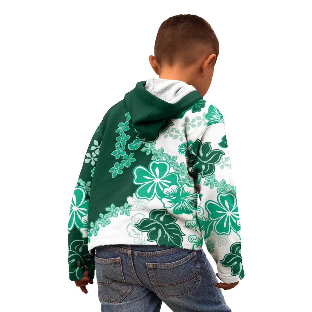Green Hibiscus Plumeria Floral Kid Hoodie - Polynesian Pride