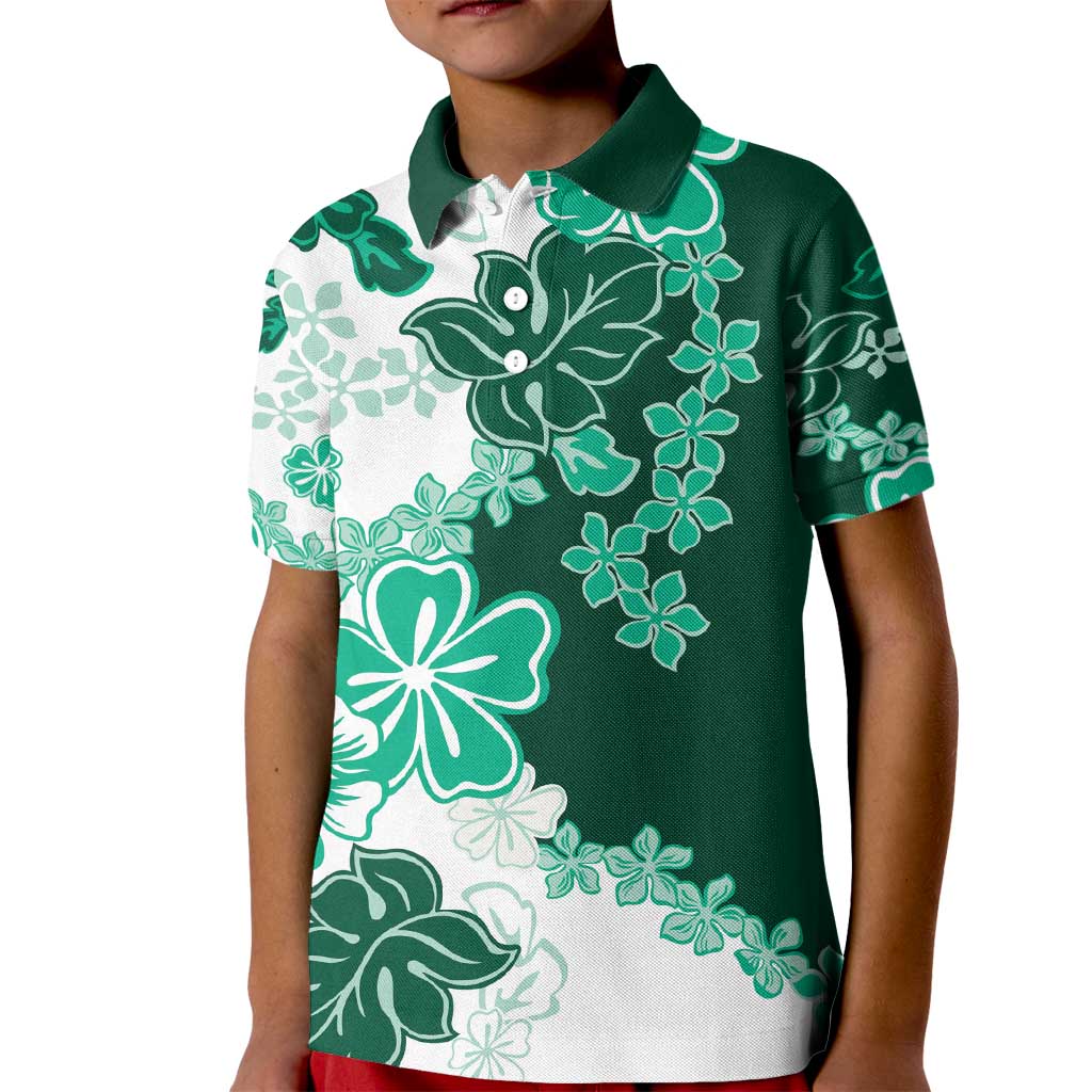 Green Hibiscus Plumeria Floral Kid Polo Shirt LT01 Kid Green - Polynesian Pride