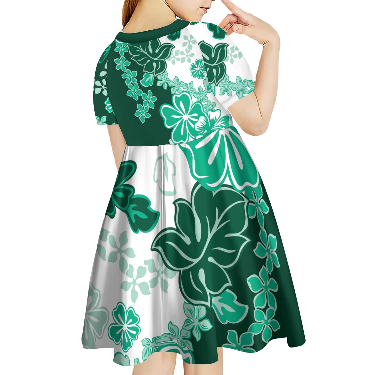 Green Hibiscus Plumeria Floral Kid Short Sleeve Dress - Polynesian Pride