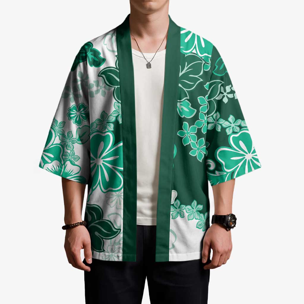 Green Hibiscus Plumeria Floral Kimono - Polynesian Pride