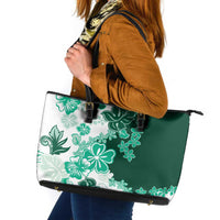 Green Hibiscus Plumeria Floral Leather Tote Bag LT01 Green - Polynesian Pride