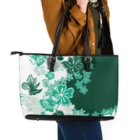 Green Hibiscus Plumeria Floral Leather Tote Bag LT01 - Polynesian Pride