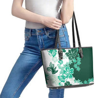 Green Hibiscus Plumeria Floral Leather Tote Bag LT01 - Polynesian Pride