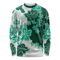 Green Hibiscus Plumeria Floral Long Sleeve Shirt LT01 Unisex Green - Polynesian Pride