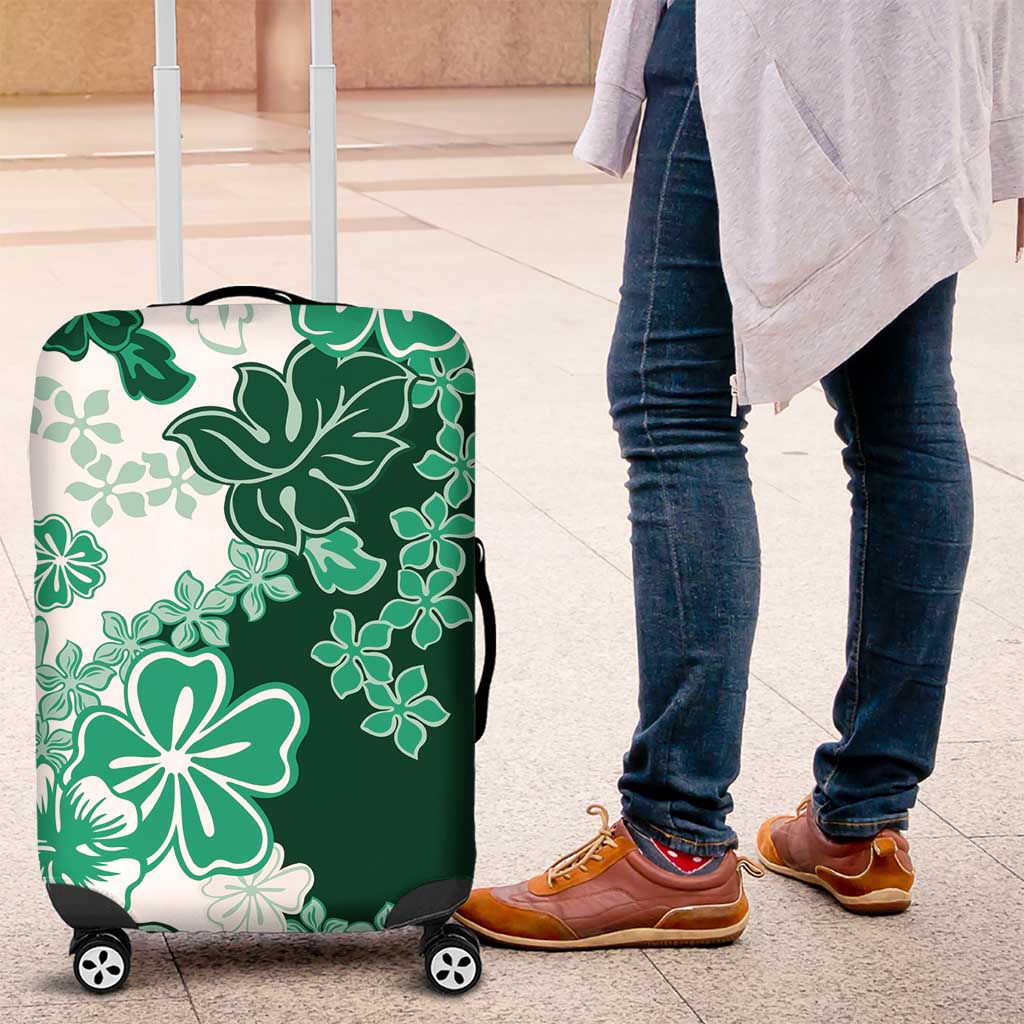 Green Hibiscus Plumeria Floral Luggage Cover - Polynesian Pride