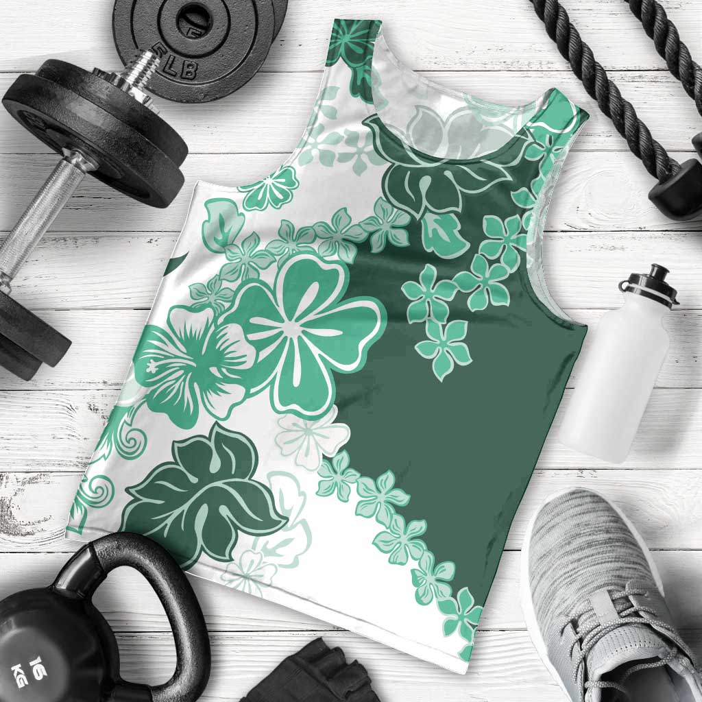 Green Hibiscus Plumeria Floral Men Tank Top - Polynesian Pride