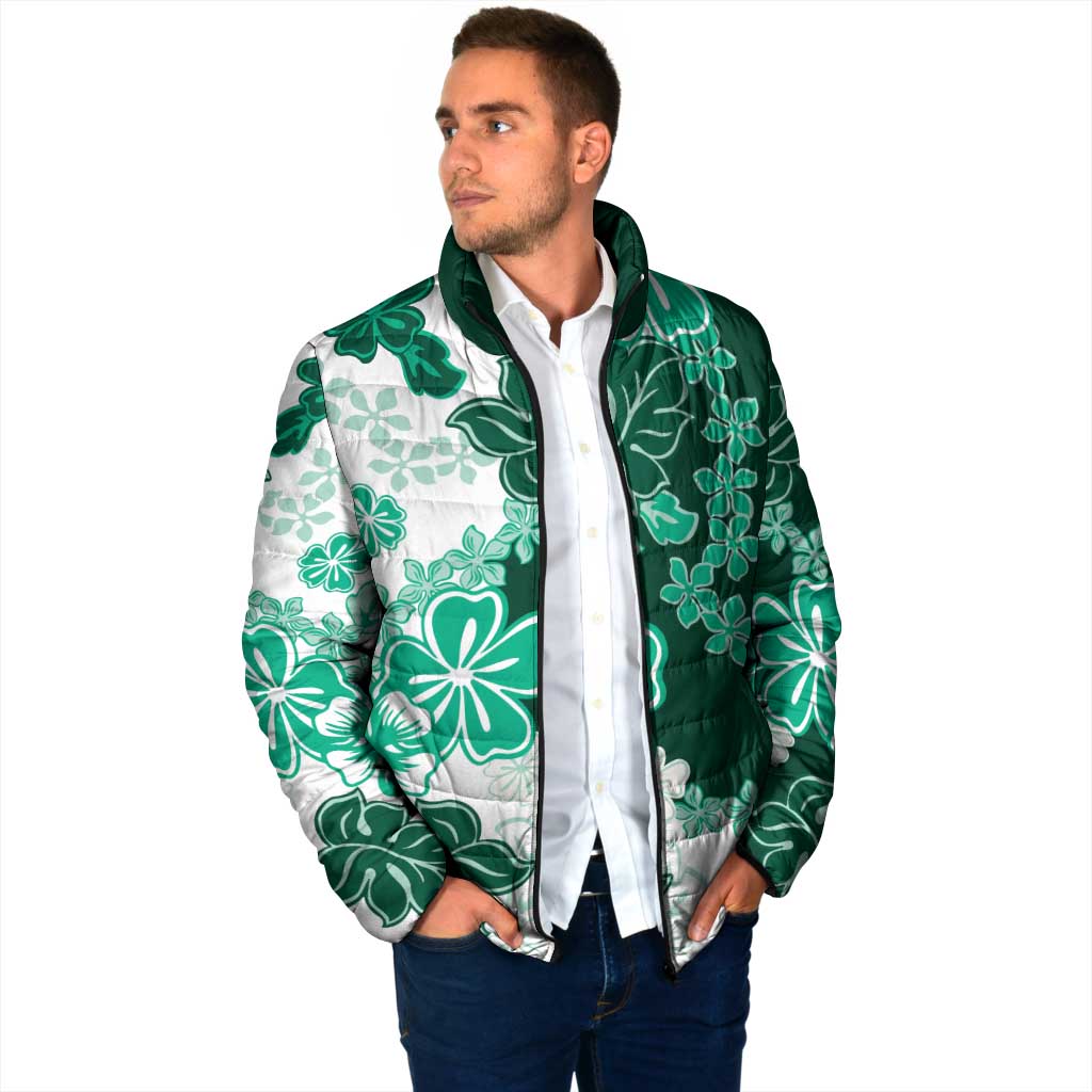 Green Hibiscus Plumeria Floral Padded Jacket LT01 - Polynesian Pride