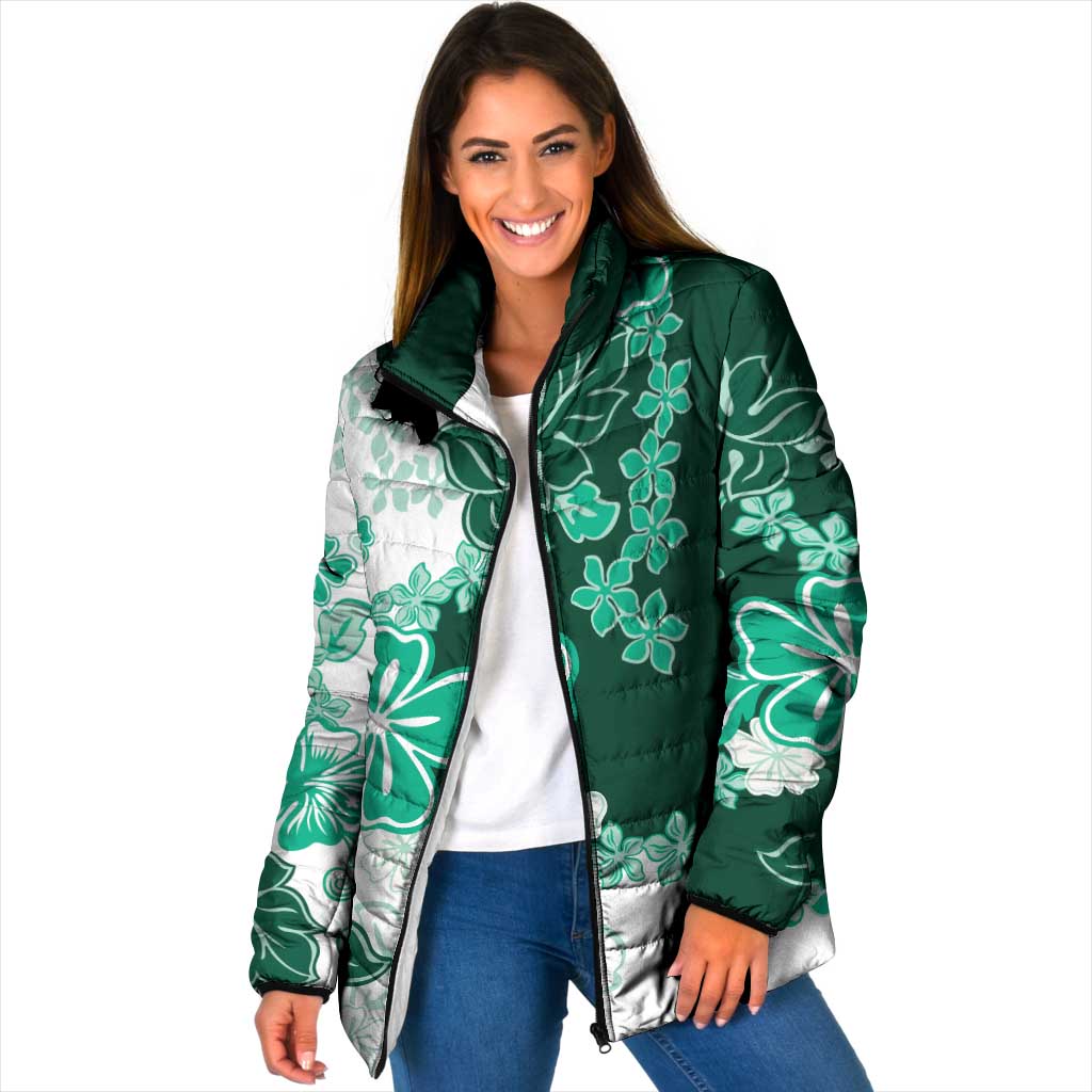 Green Hibiscus Plumeria Floral Padded Jacket LT01 - Polynesian Pride