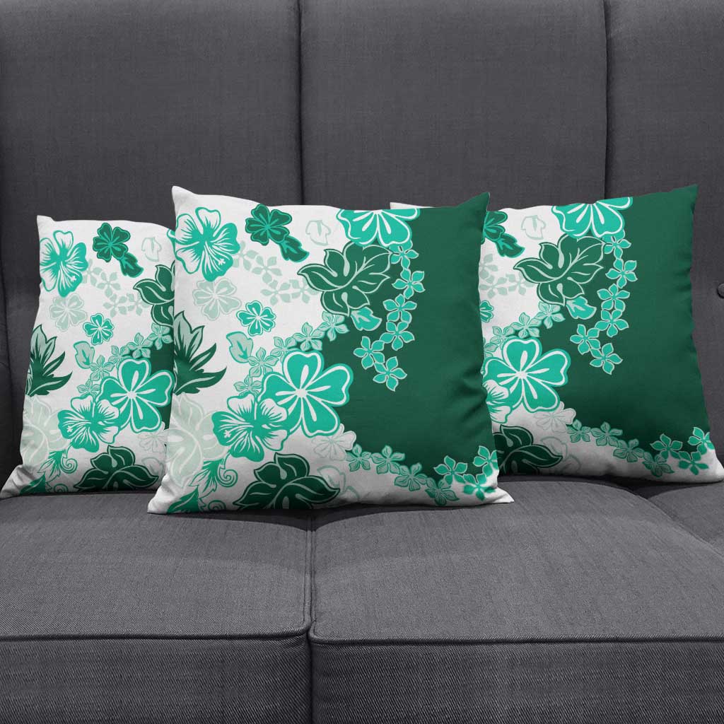 Green Hibiscus Plumeria Floral Pillow Cover LT01 - Polynesian Pride