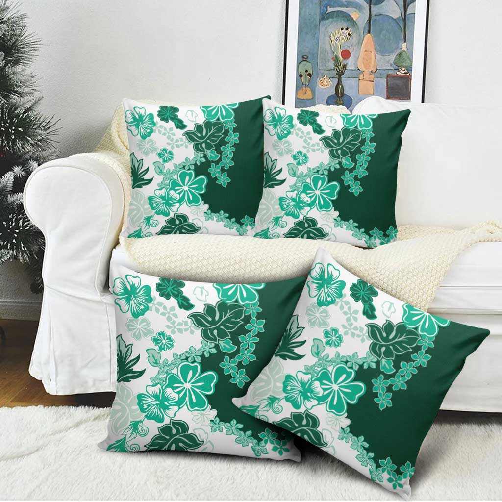 Green Hibiscus Plumeria Floral Pillow Cover LT01 - Polynesian Pride