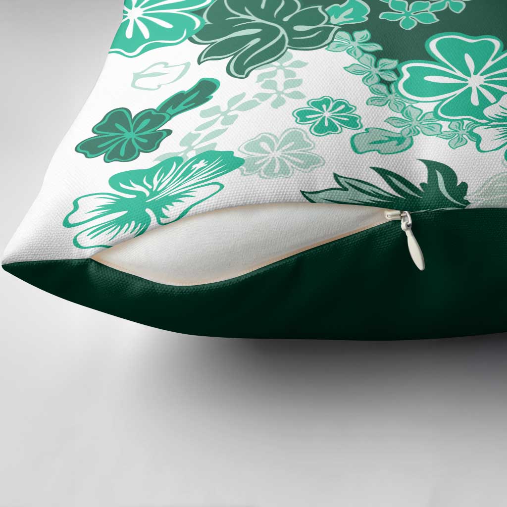 Green Hibiscus Plumeria Floral Pillow Cover LT01 - Polynesian Pride