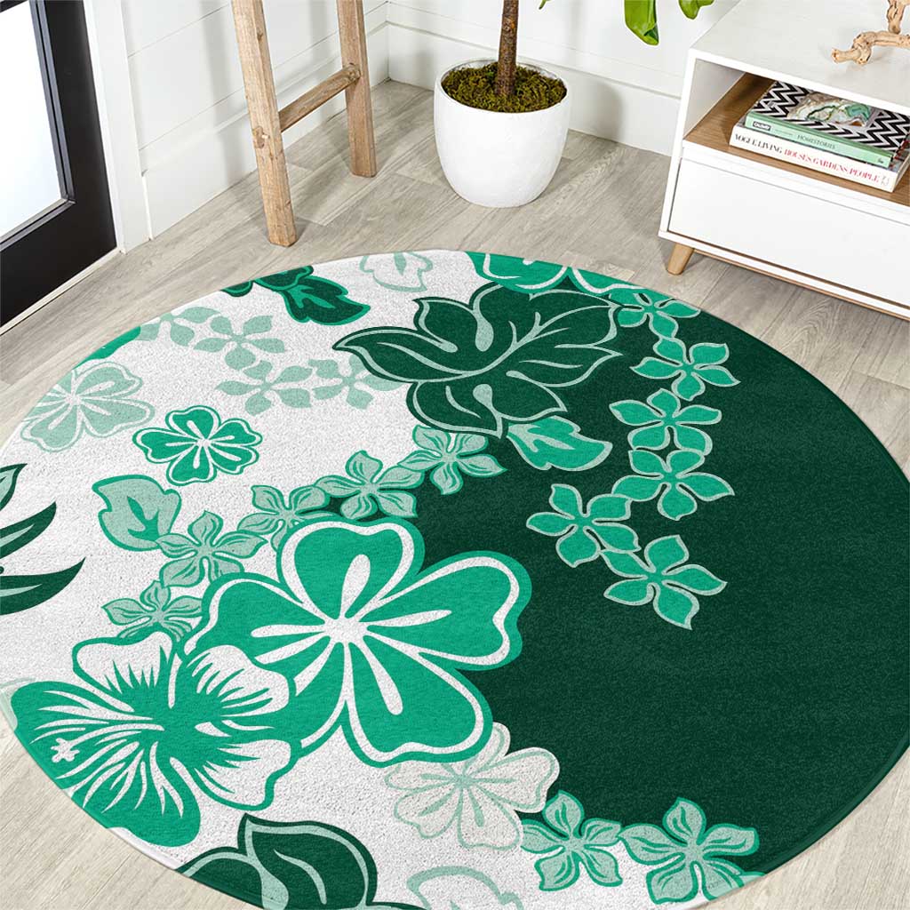 Green Hibiscus Plumeria Floral Round Carpet LT01 Green - Polynesian Pride