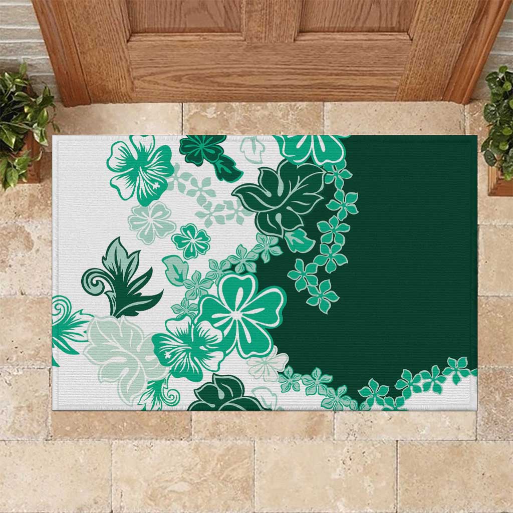 Green Hibiscus Plumeria Floral Rubber Doormat LT01 Green - Polynesian Pride