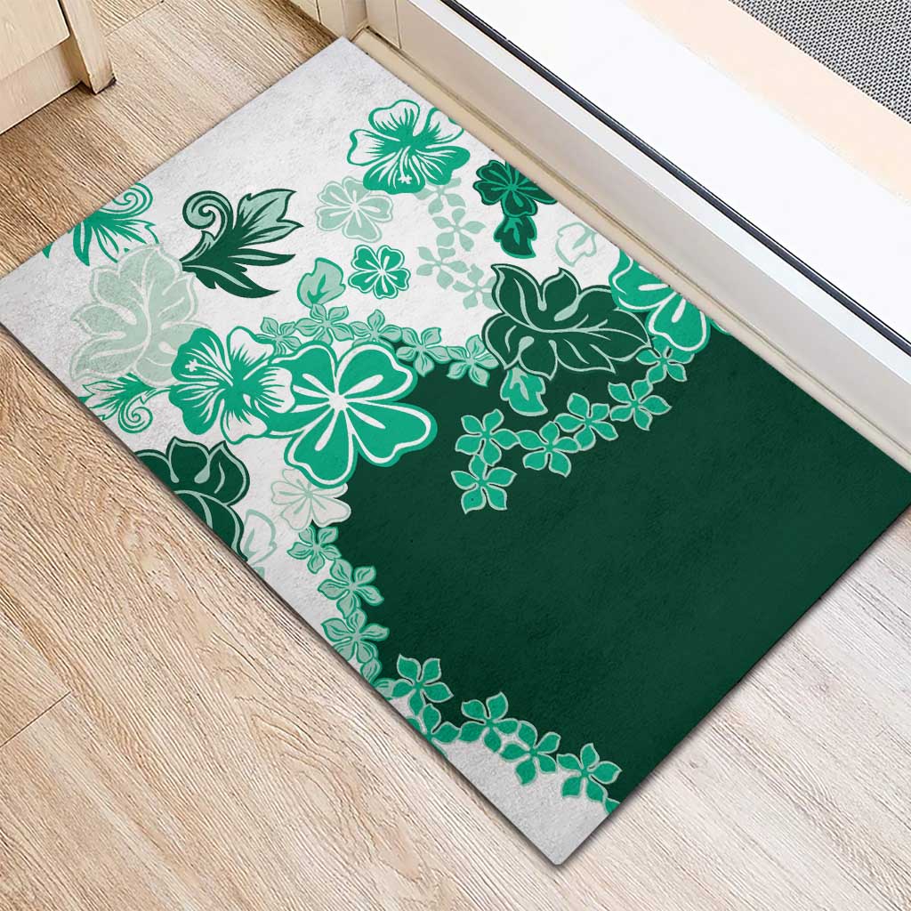 Green Hibiscus Plumeria Floral Rubber Doormat LT01 - Polynesian Pride