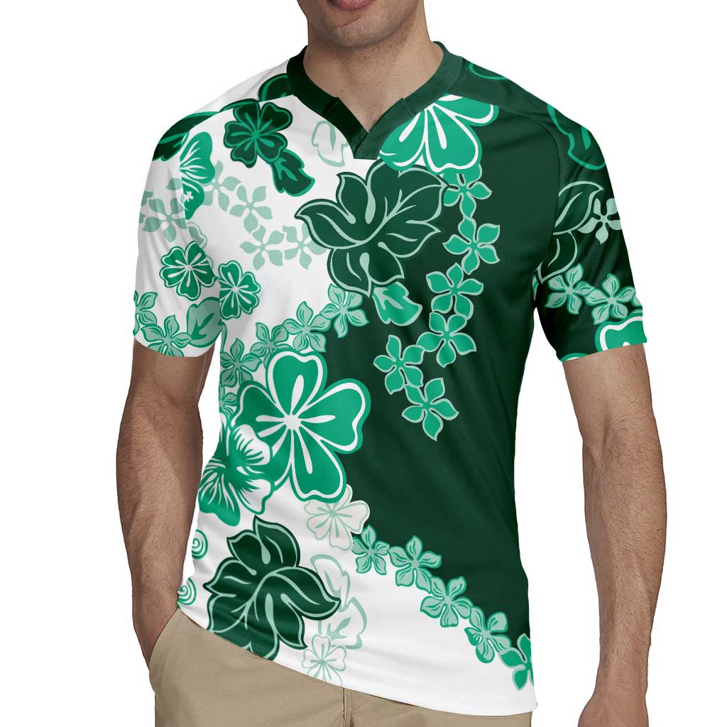 Green Hibiscus Plumeria Floral Rugby Jersey - Polynesian Pride