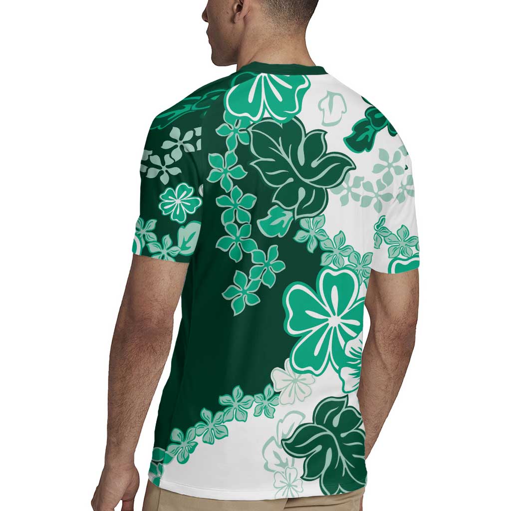 Green Hibiscus Plumeria Floral Rugby Jersey - Polynesian Pride