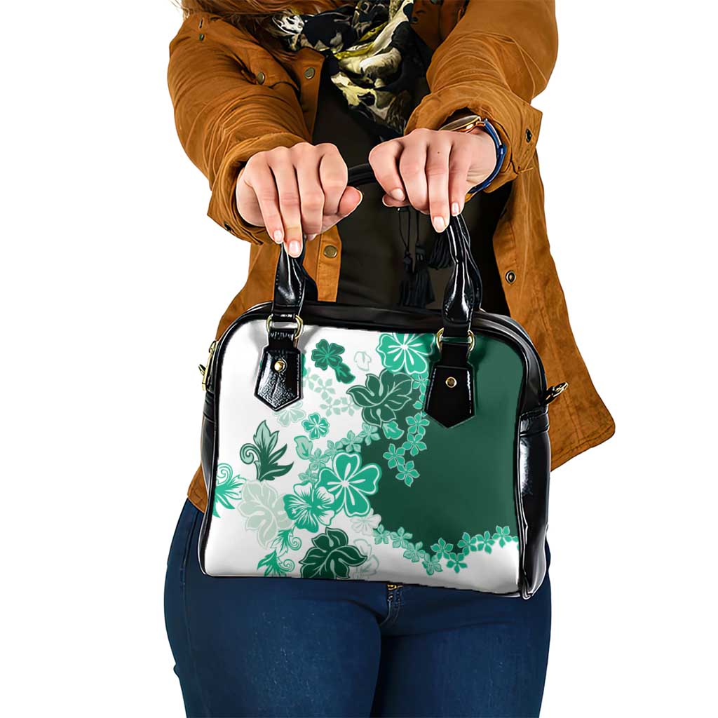 Green Hibiscus Plumeria Floral Shoulder Handbag LT01 One Size Green - Polynesian Pride