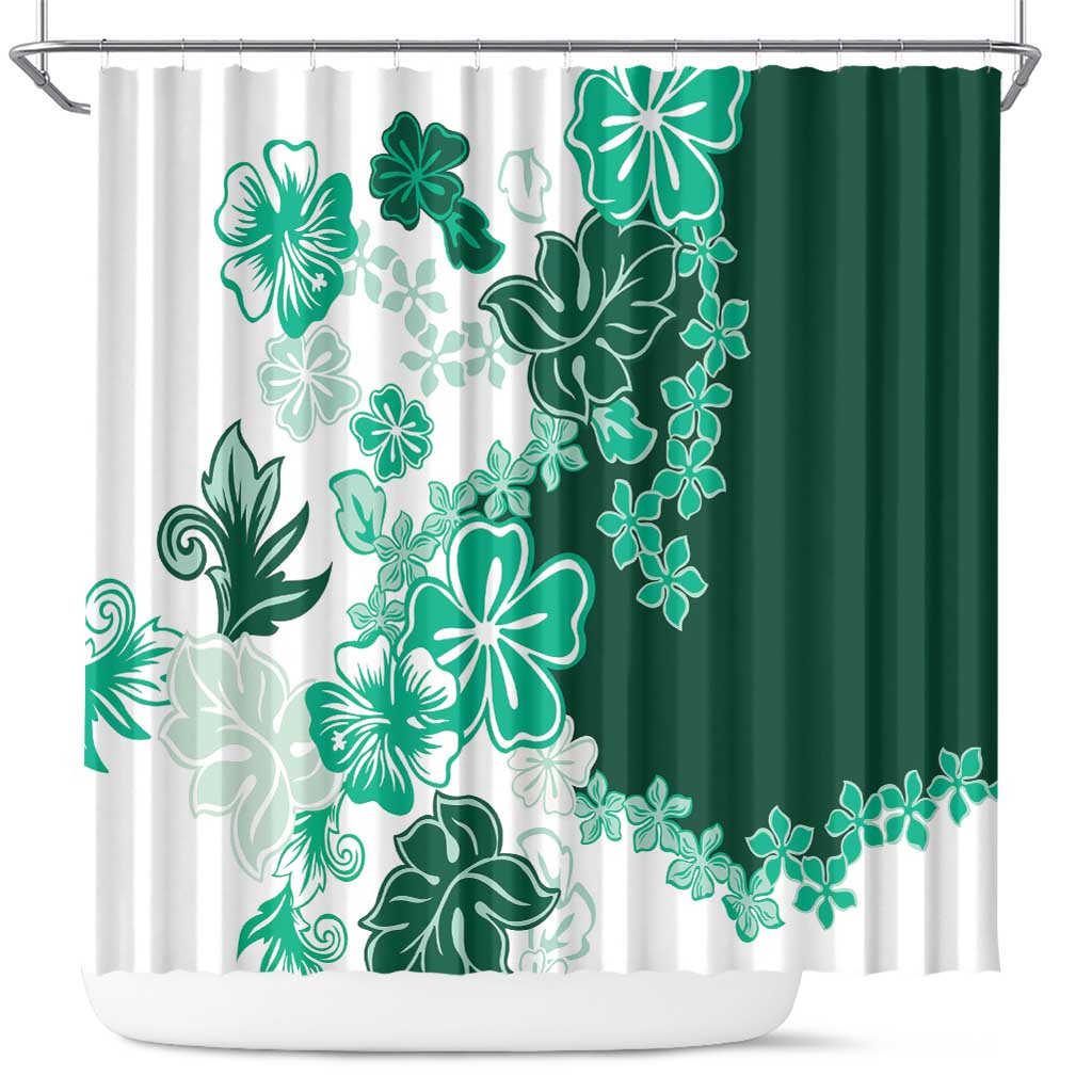 Green Hibiscus Plumeria Floral Shower Curtain LT01 Green - Polynesian Pride