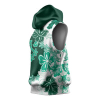 Green Hibiscus Plumeria Floral Sleeveless Hoodie - Polynesian Pride