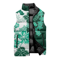 Green Hibiscus Plumeria Floral Sleeveless Puffer Jacket LT01 - Polynesian Pride
