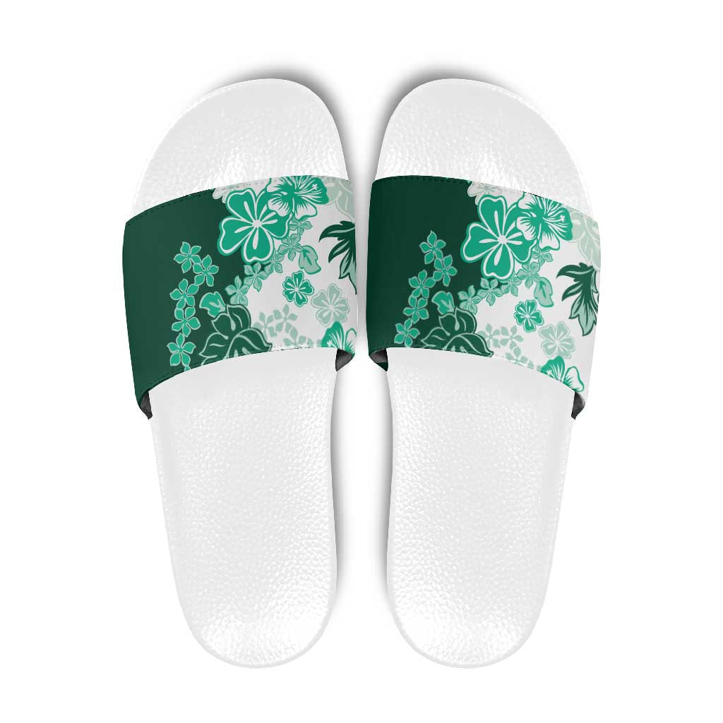 Green Hibiscus Plumeria Floral Slide Sandals - Polynesian Pride